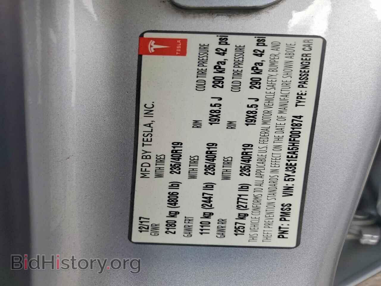 2017 TESLA MODEL 3 - VIN: 5YJ3E1EA5HF001874 - Photo 12