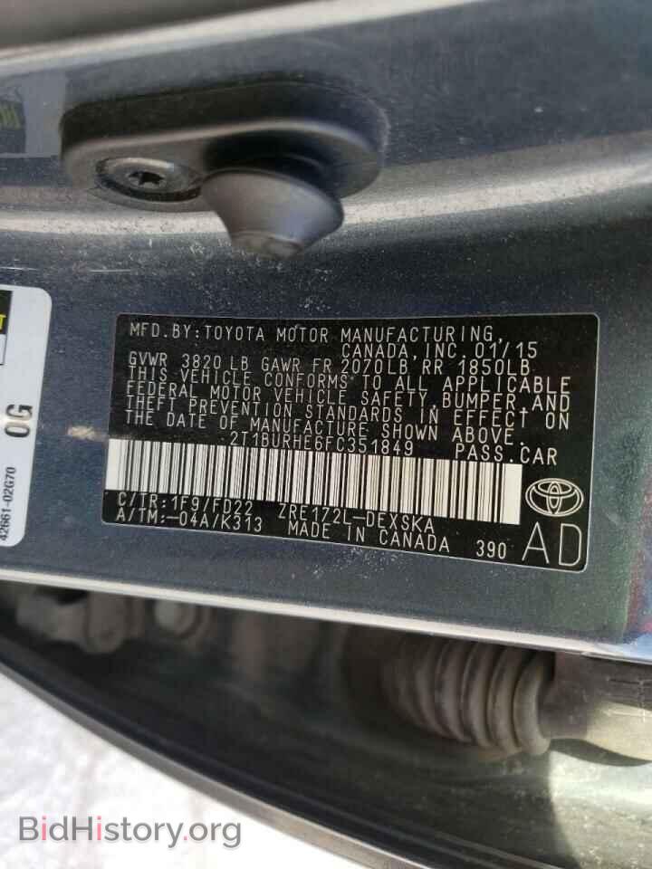 2015 TOYOTA COROLLA - VIN: 2T1BURHE6FC351849 - Фото 10