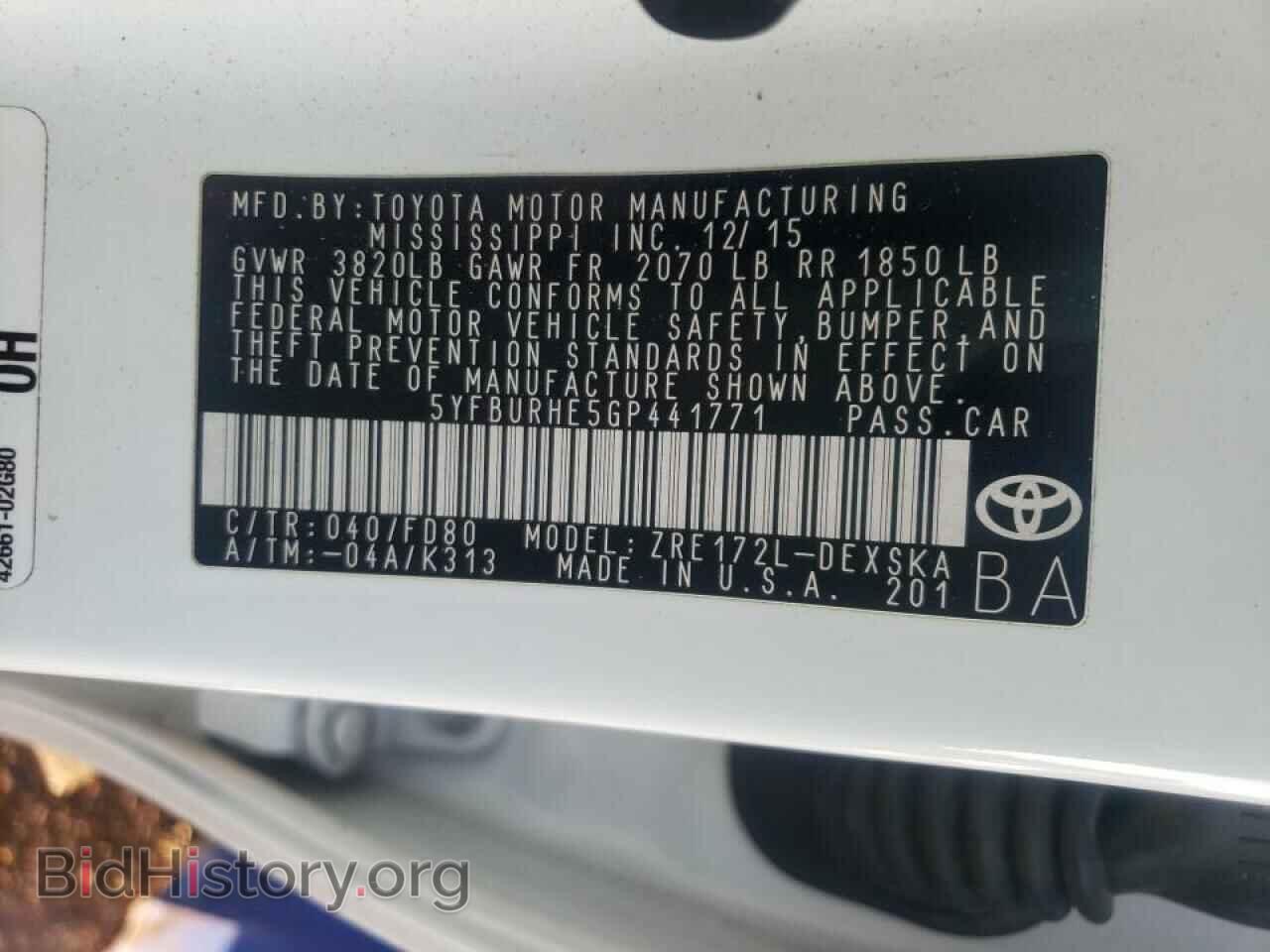 2016 TOYOTA COROLLA - VIN: 5YFBURHE5GP441771 - Фото 10