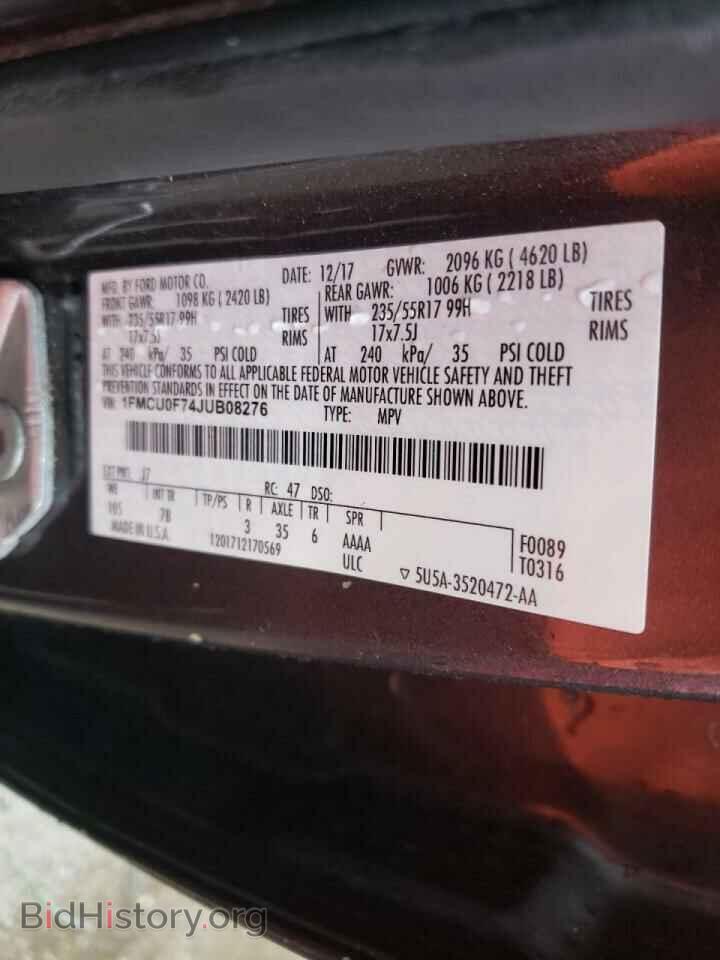 2018 FORD ESCAPE - VIN: 1FMCU0F74JUB08276 - Фото 10