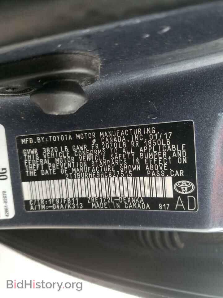 2017 TOYOTA COROLLA - VIN: 2T1BURHE9HC827515 - Фото 10