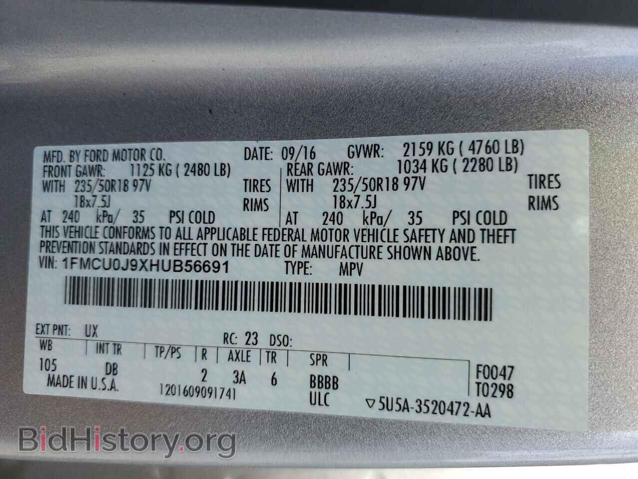 2017 FORD ESCAPE - VIN: 1FMCU0J9XHUB56691 - Фото 13
