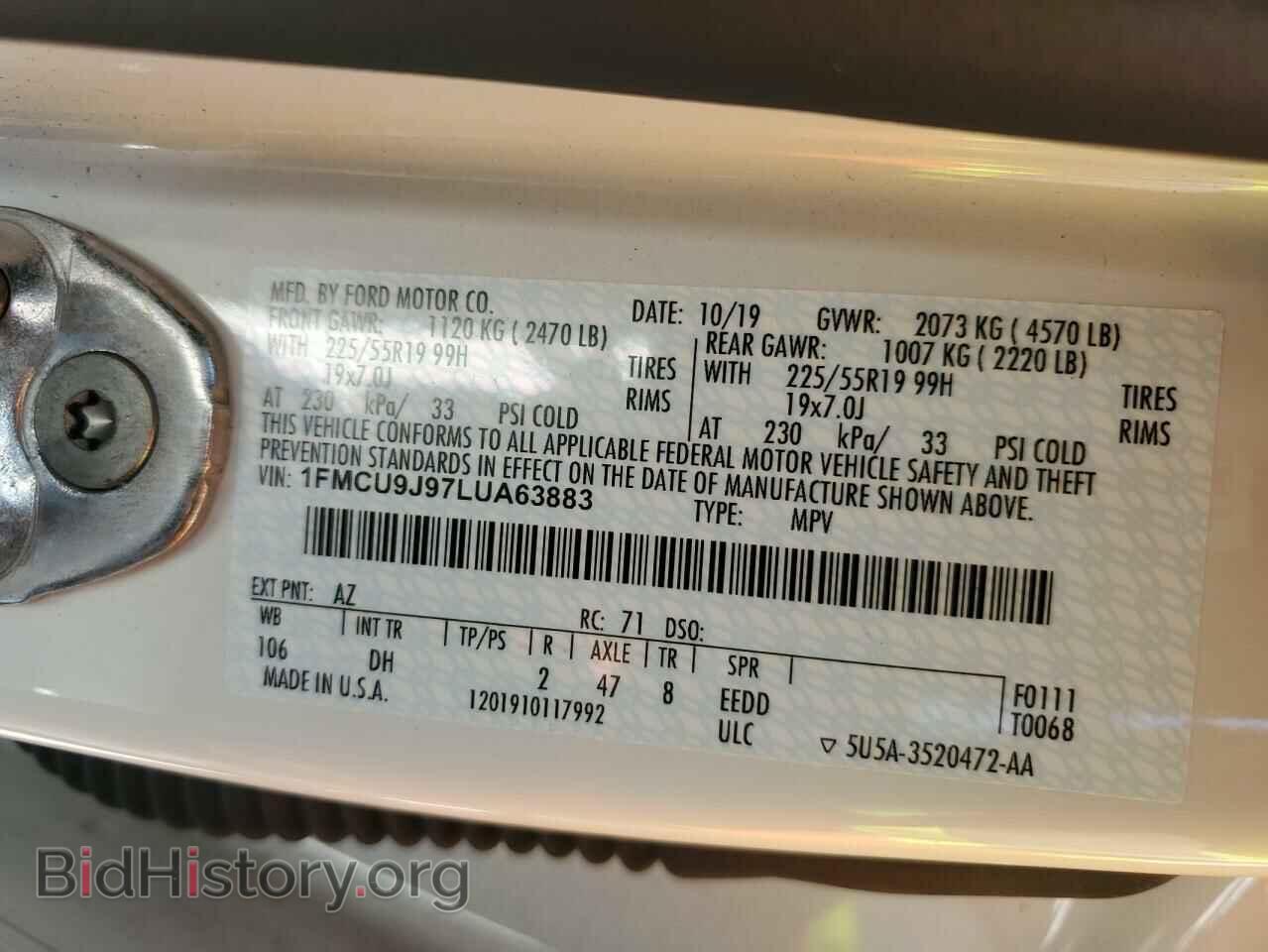 2020 FORD ESCAPE - VIN: 1FMCU9J97LUA63883 - Фото 13