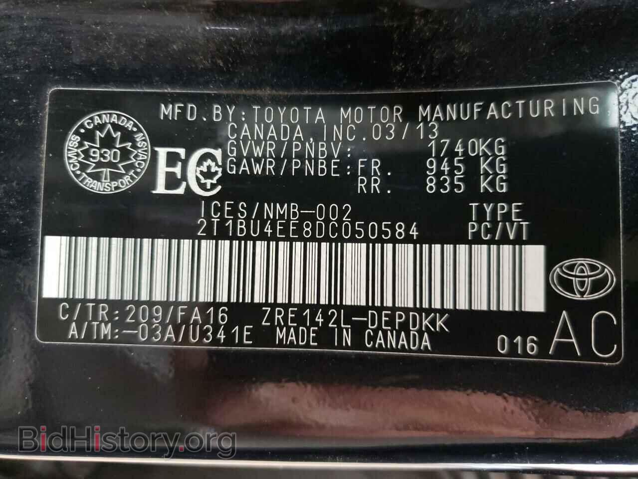 2013 TOYOTA COROLLA - VIN: 2T1BU4EE8DC050584 - Фото 10