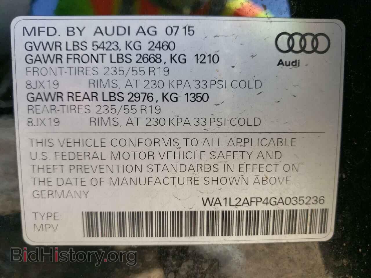 2016 AUDI Q5 - VIN: WA1L2AFP4GA035236 - Фото 10