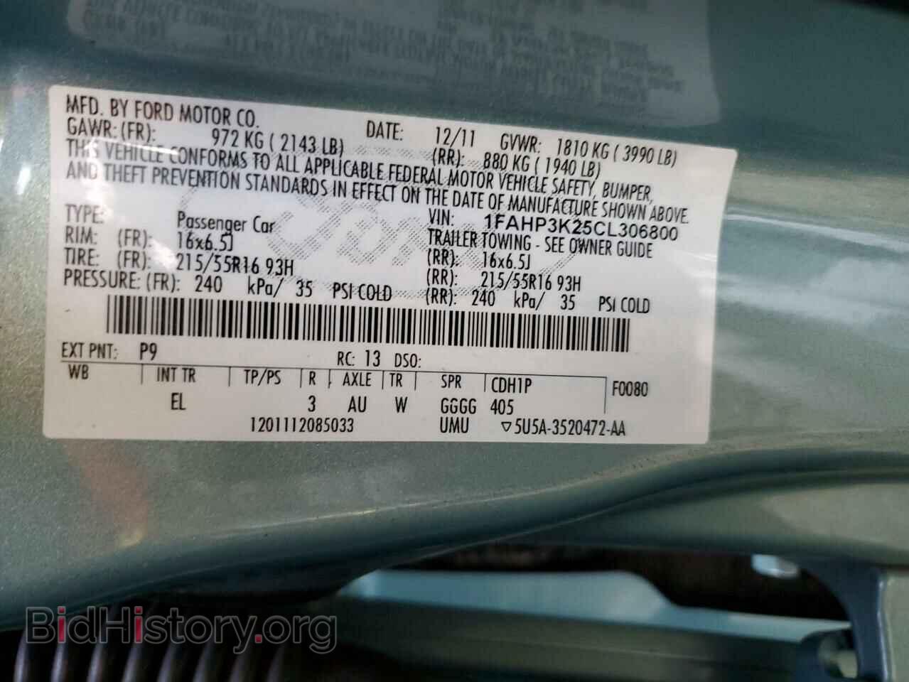 2012 FORD FOCUS - VIN: 1FAHP3K25CL306800 - Фото 12