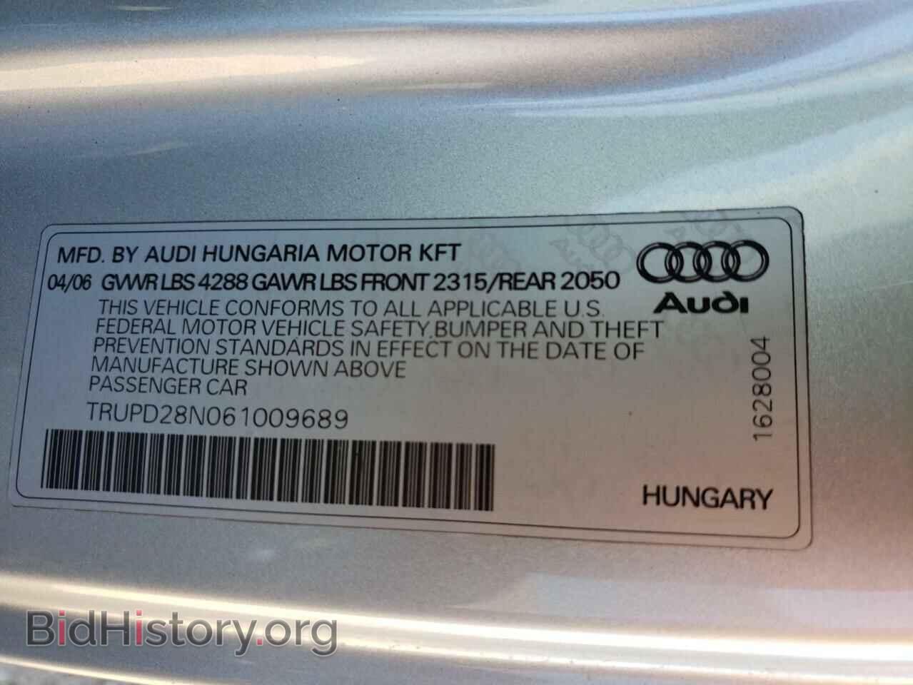 2006 AUDI TT - VIN: TRUPD28N061009689 - Фото 10