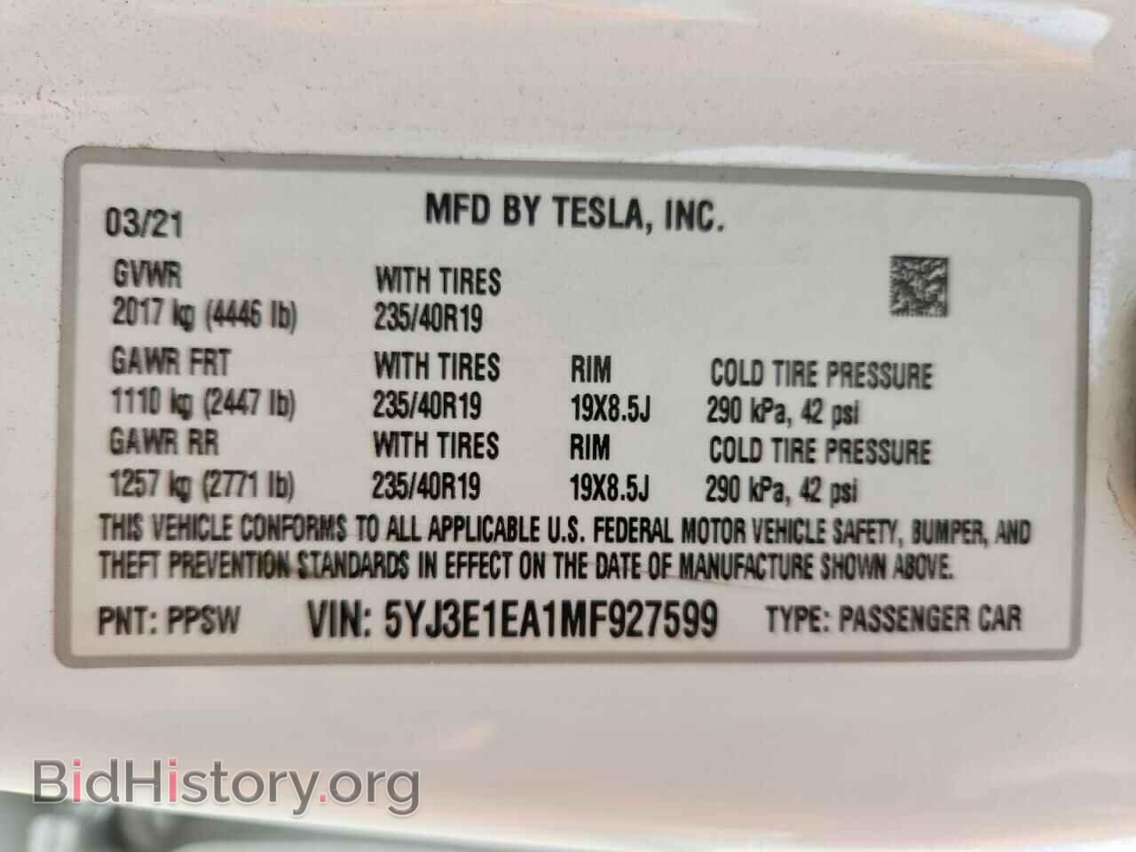 2021 TESLA MODEL 3 - VIN: 5YJ3E1EA1MF927599 - Фото 12
