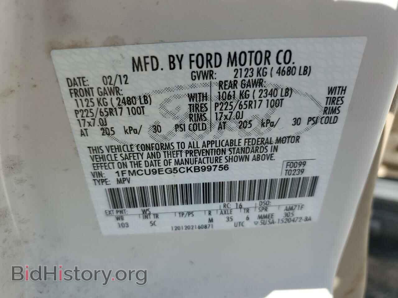 2012 FORD ESCAPE - VIN: 1FMCU9EG5CKB99756 - Фото 13