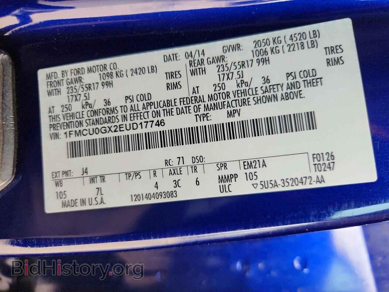 2014 FORD ESCAPE - VIN: 1FMCU0GX2EUD17746 - Photo 13