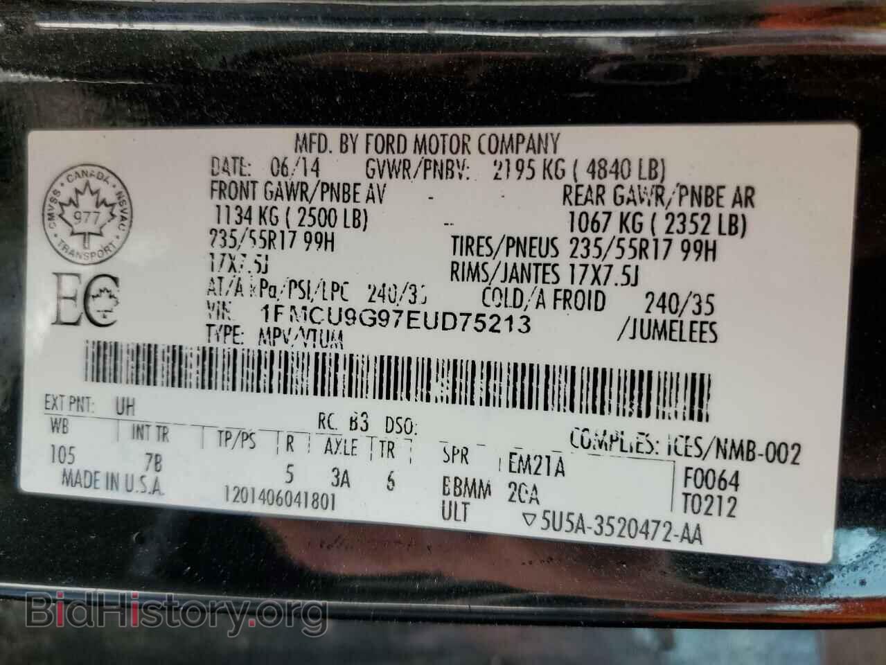 2014 FORD ESCAPE - VIN: 1FMCU9G97EUD75213 - Фото 14