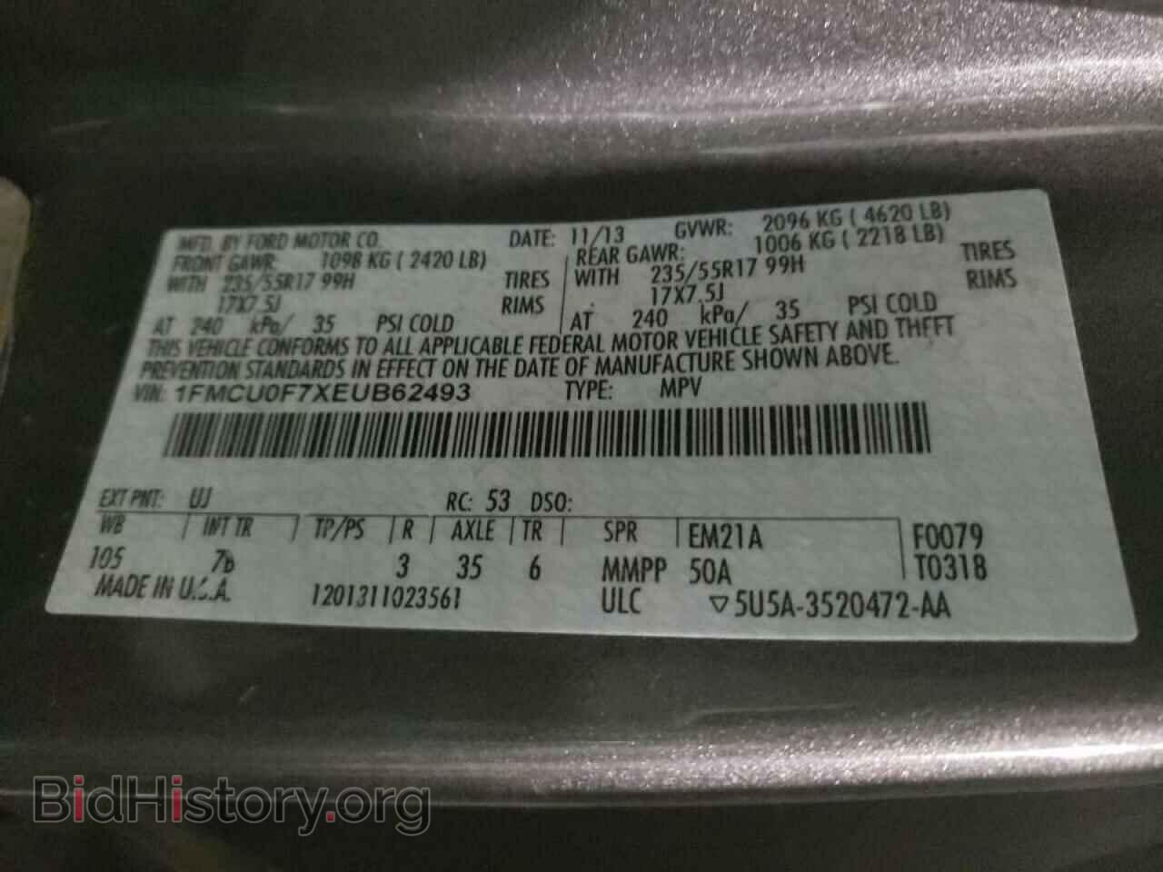 2014 FORD ESCAPE - VIN: 1FMCU0F7XEUB62493 - Фото 10