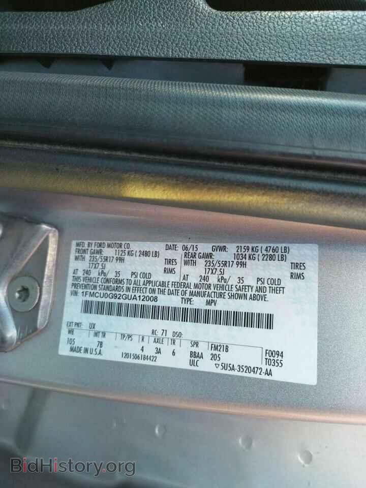 2016 FORD ESCAPE - VIN: 1FMCU0G92GUA12008 - Фото 10