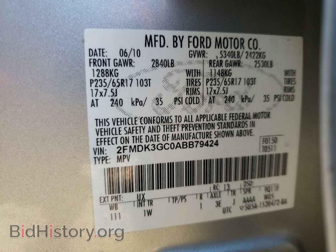 2010 FORD EDGE - VIN: 2FMDK3GC0ABB79424 - Фото 10