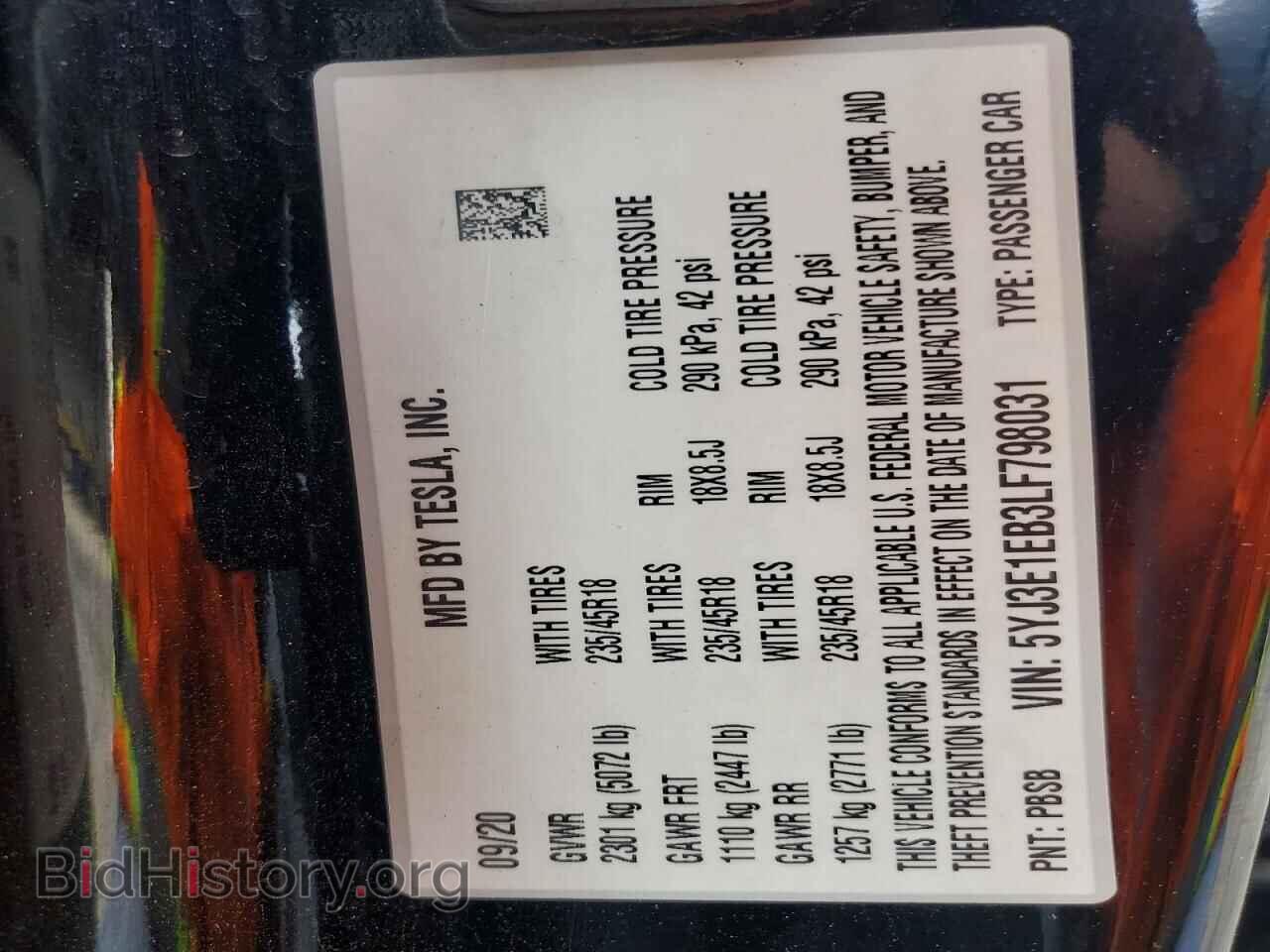 2020 TESLA MODEL 3 - VIN: 5YJ3E1EB3LF798031 - Фото 12