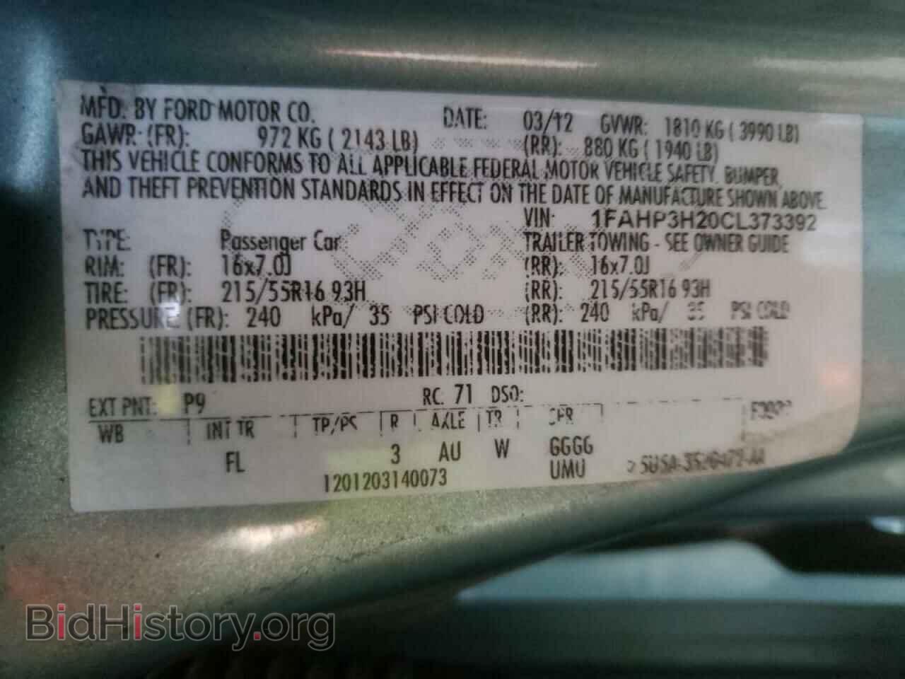 2012 FORD FOCUS - VIN: 1FAHP3H20CL373392 - Фото 10