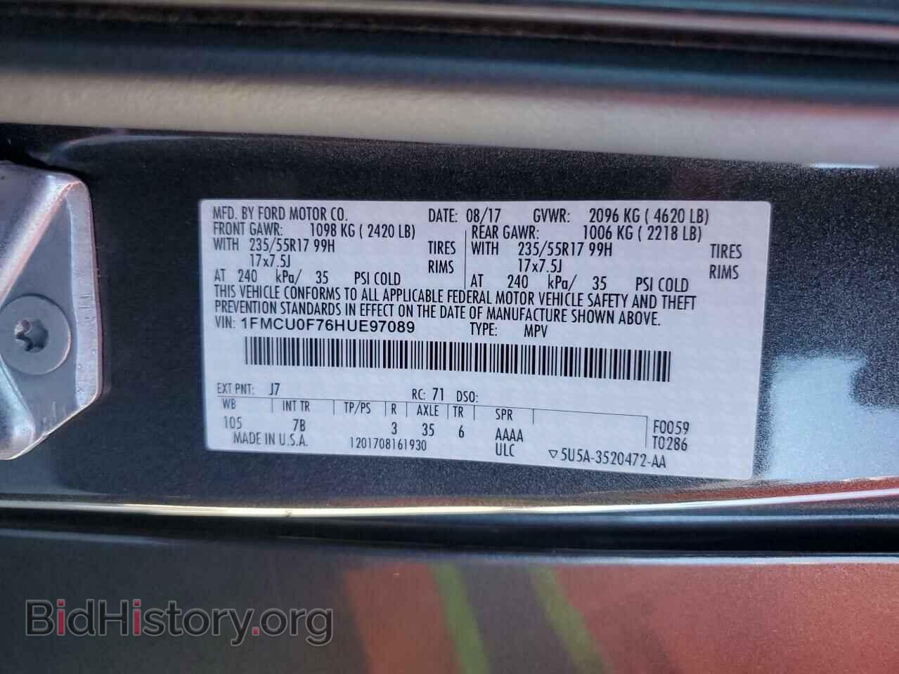 2017 FORD ESCAPE - VIN: 1FMCU0F76HUE97089 - Фото 12