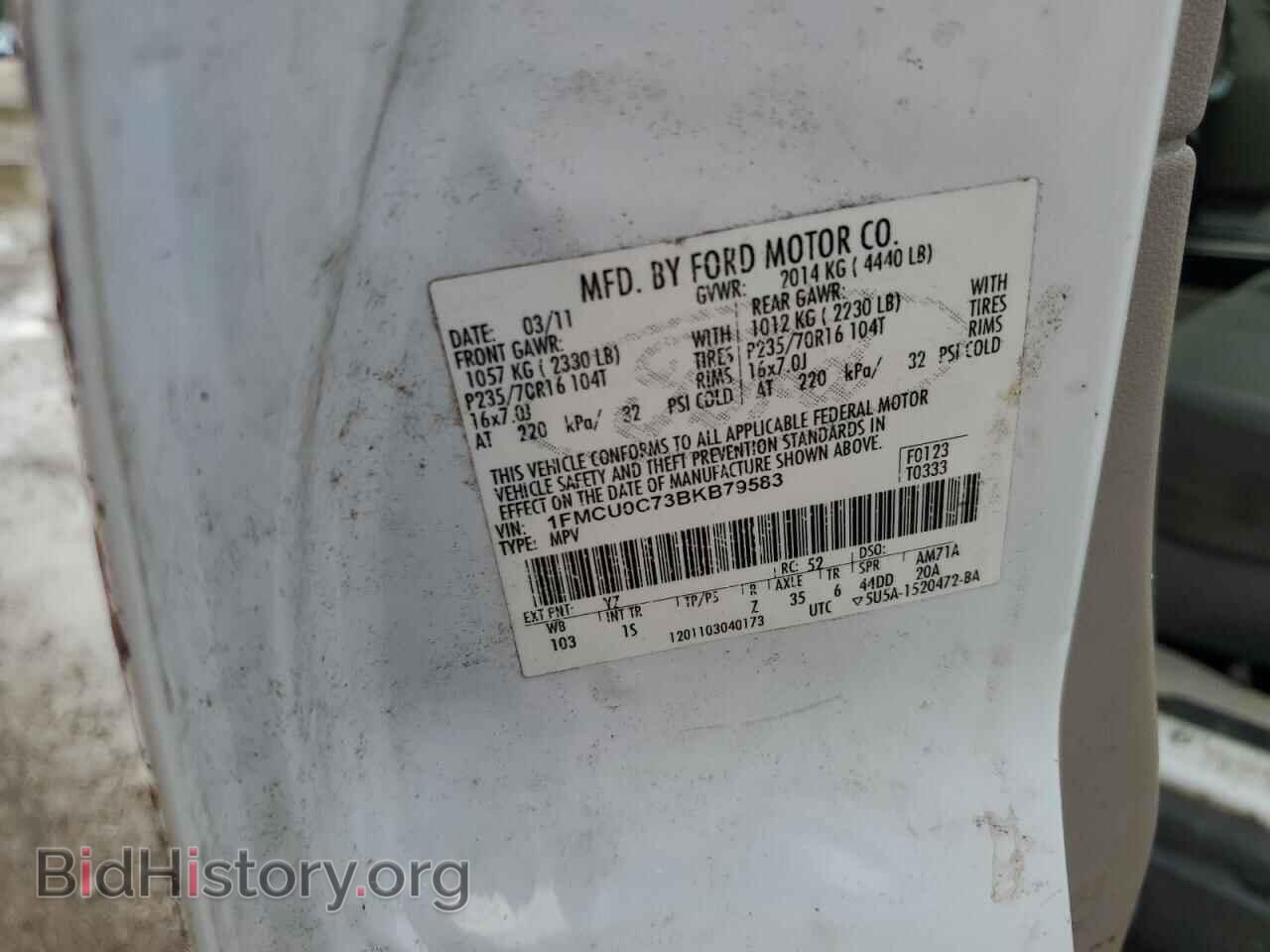 2011 FORD ESCAPE - VIN: 1FMCU0C73BKB79583 - Фото 13