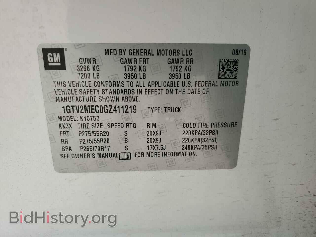 2016 GMC SIERRA - VIN: 1GTV2MEC0GZ411219 - Фото 12