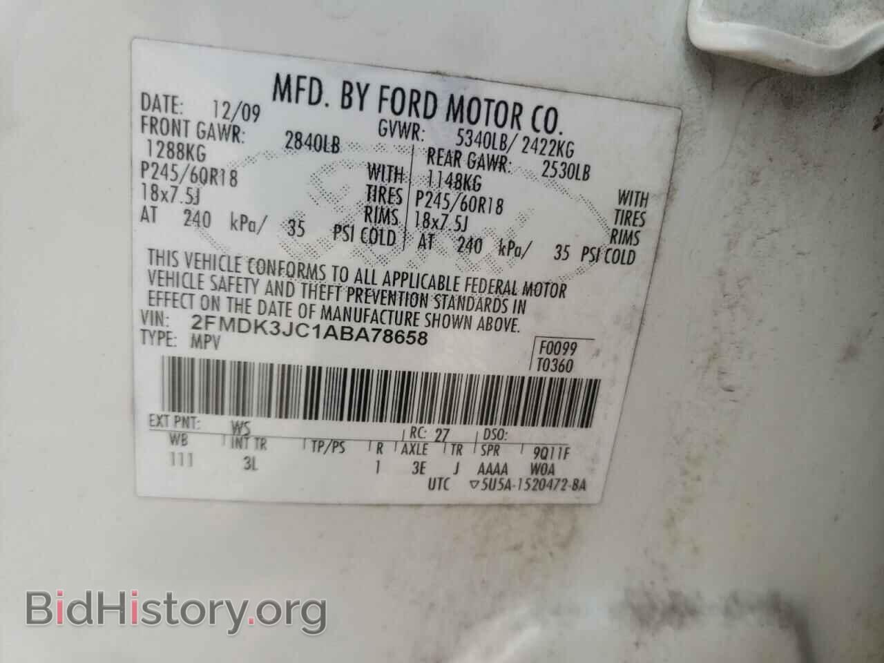 2010 FORD EDGE - VIN: 2FMDK3JC1ABA78658 - Фото 10