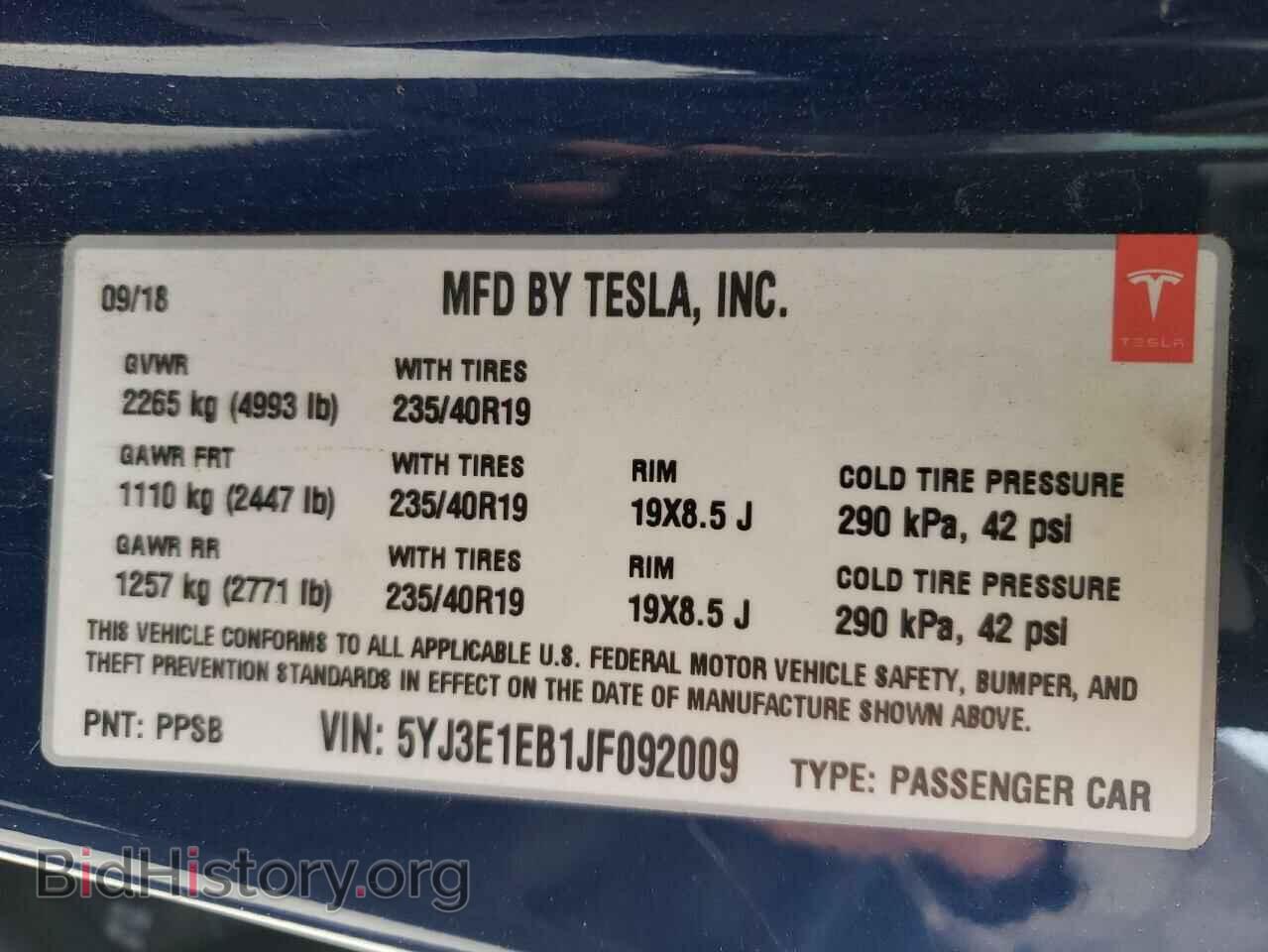 2018 TESLA MODEL 3 - VIN: 5YJ3E1EB1JF092009 - Фото 10