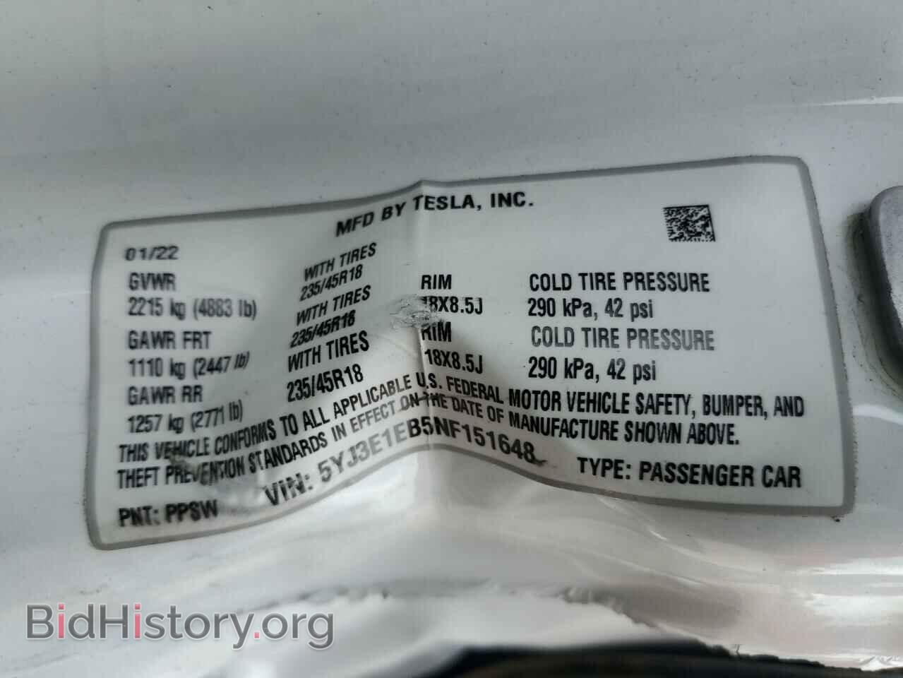 2022 TESLA MODEL 3 - VIN: 5YJ3E1EB5NF151648 - Фото 12