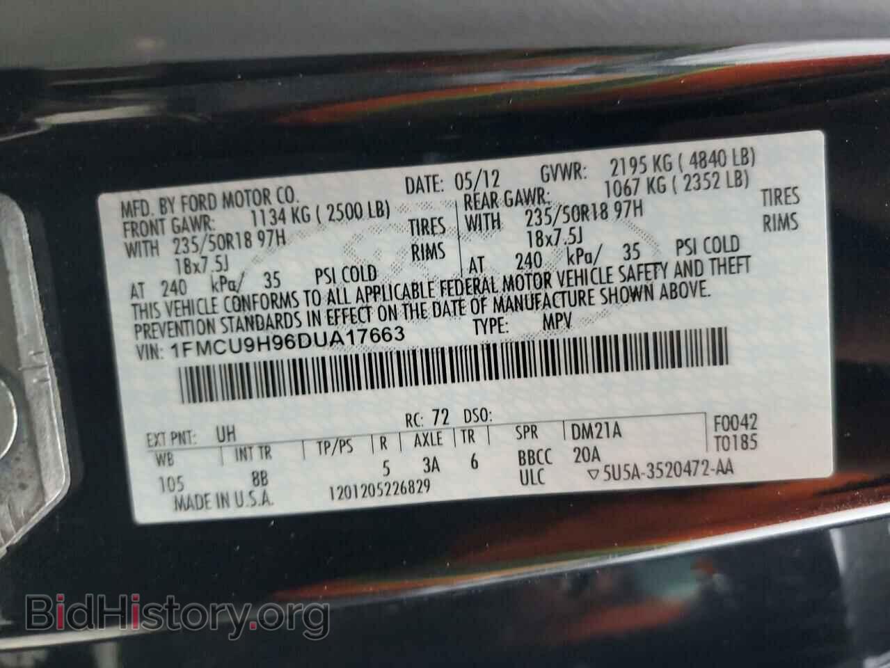 2013 FORD ESCAPE - VIN: 1FMCU9H96DUA17663 - Фото 12