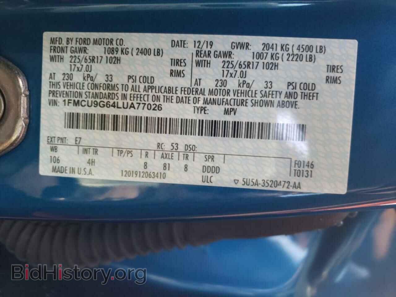 2020 FORD ESCAPE - VIN: 1FMCU9G64LUA77026 - Фото 10