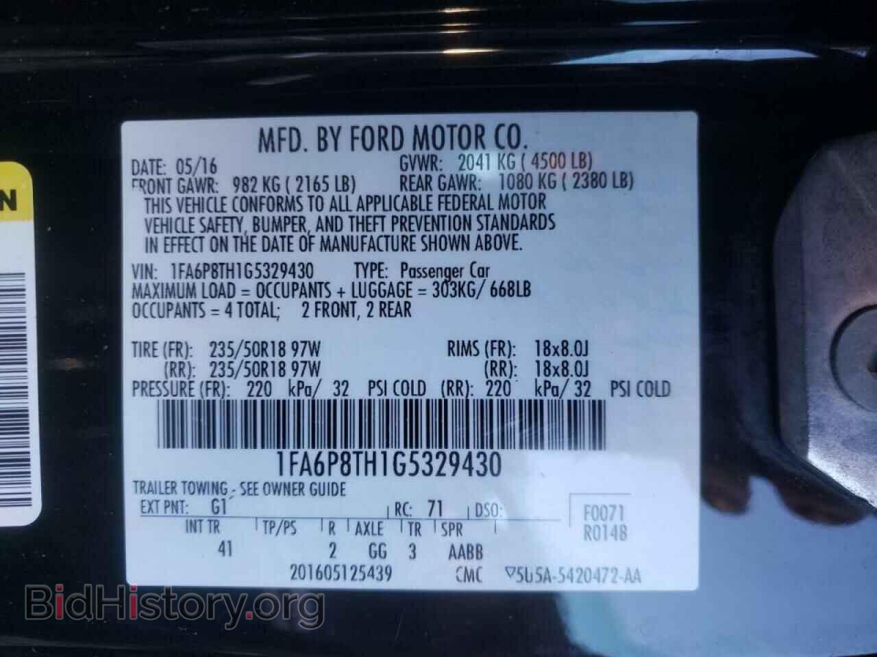 2016 FORD MUSTANG - VIN: 1FA6P8TH1G5329430 - Photo 10