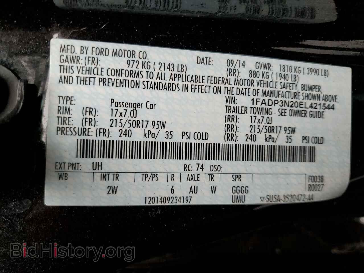 2014 FORD FOCUS - VIN: 1FADP3N20EL421544 - Фото 12