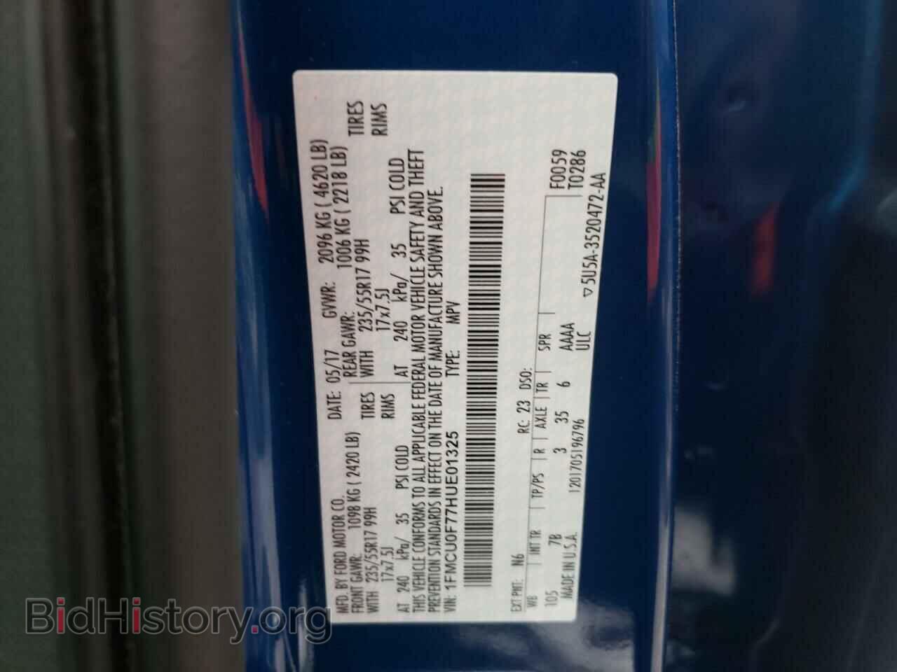 2017 FORD ESCAPE - VIN: 1FMCU0F77HUE01325 - Фото 10
