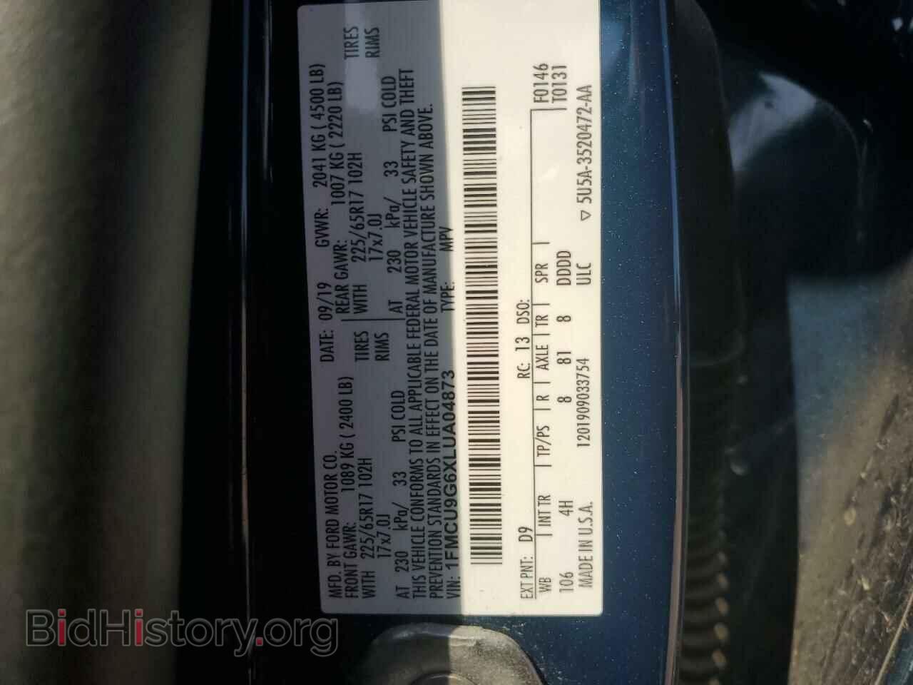 2020 FORD ESCAPE - VIN: 1FMCU9G6XLUA04873 - Photo 14