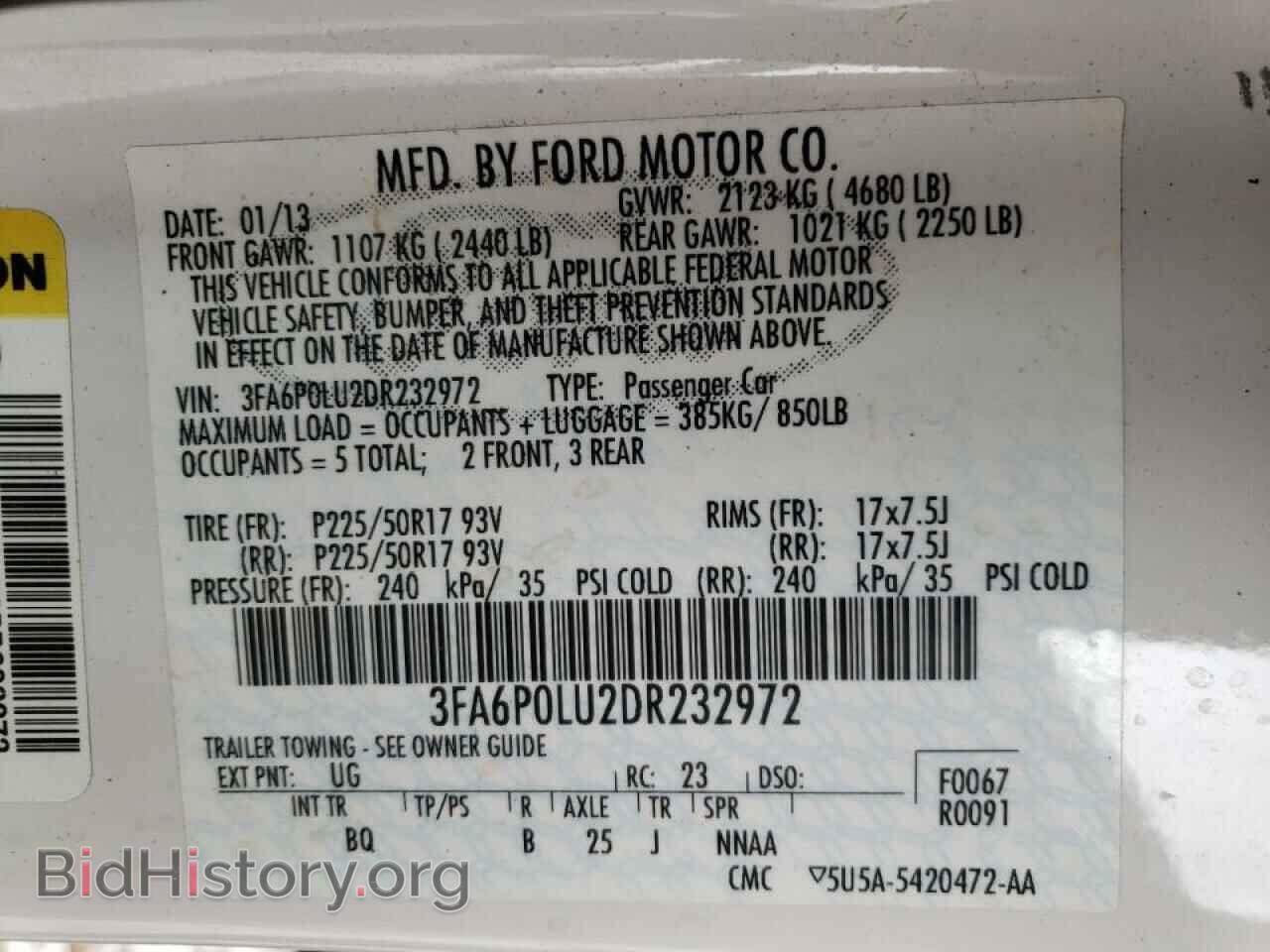 2013 FORD FUSION - VIN: 3FA6P0LU2DR232972 - Фото 10