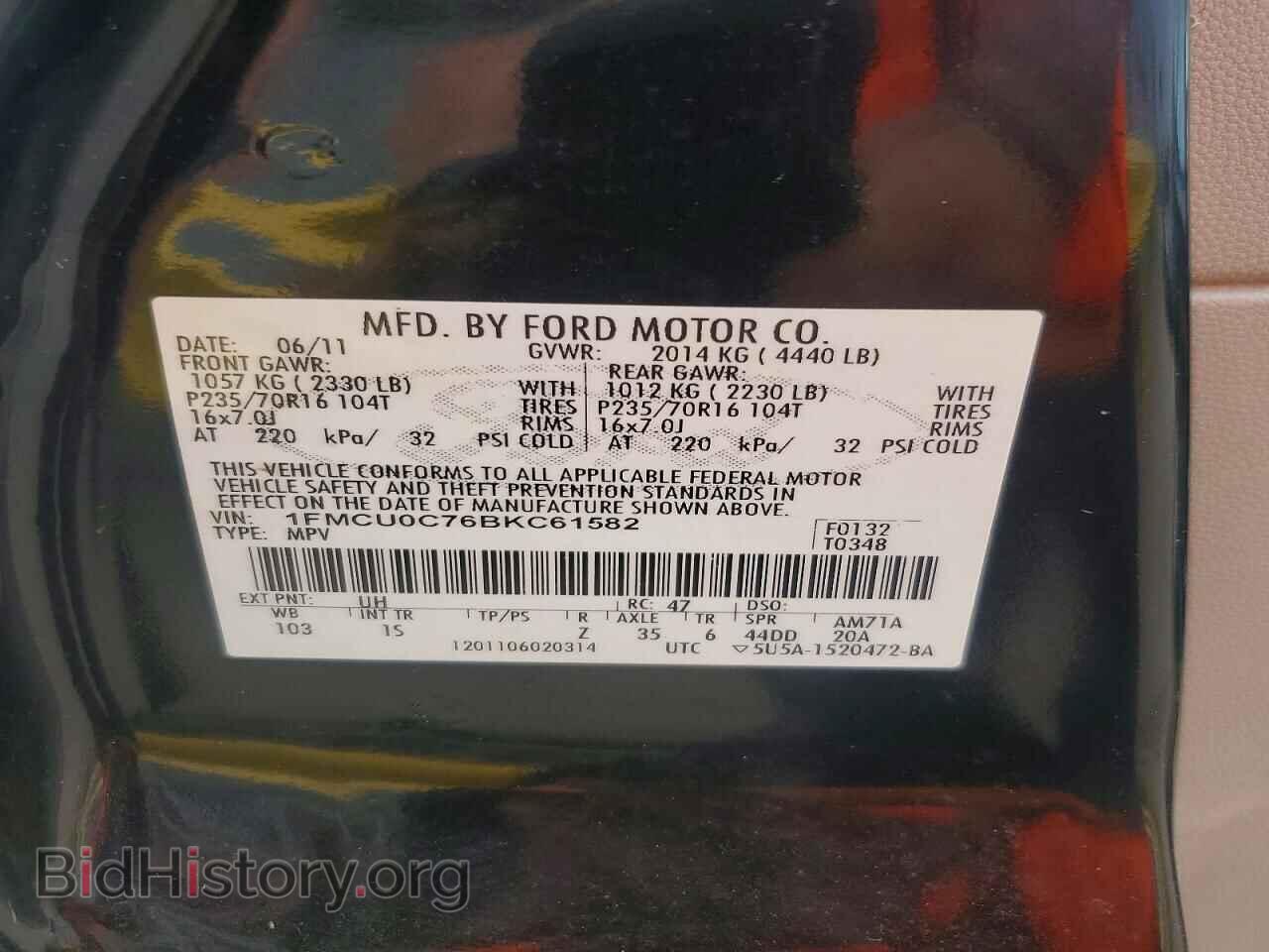 2011 FORD ESCAPE - VIN: 1FMCU0C76BKC61582 - Фото 13