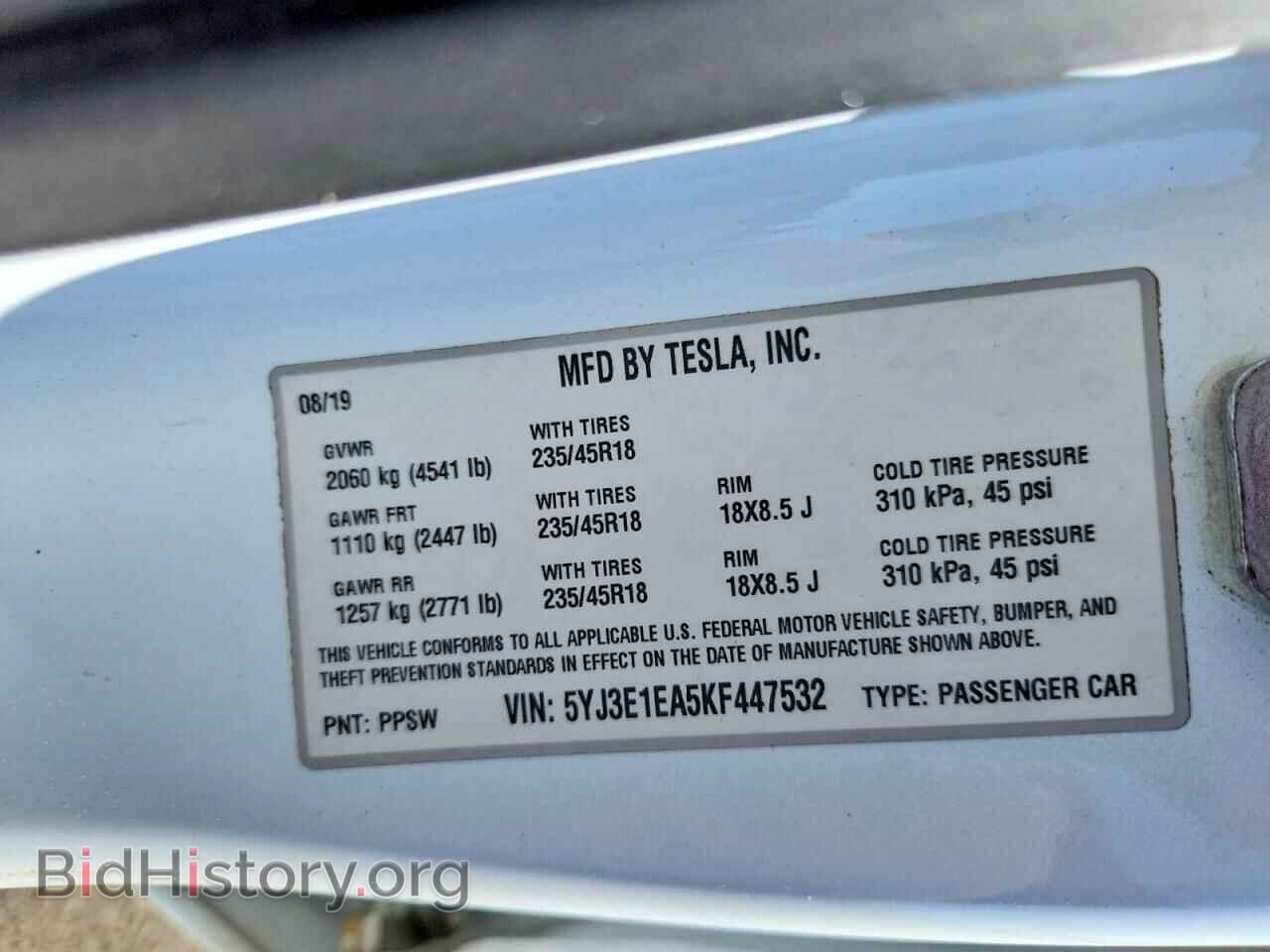 2019 TESLA MODEL 3 - VIN: 5YJ3E1EA5KF447532 - Photo 12