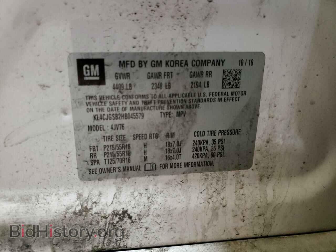 2017 BUICK ENCORE - VIN: KL4CJGSB2HB045579 - Фото 10