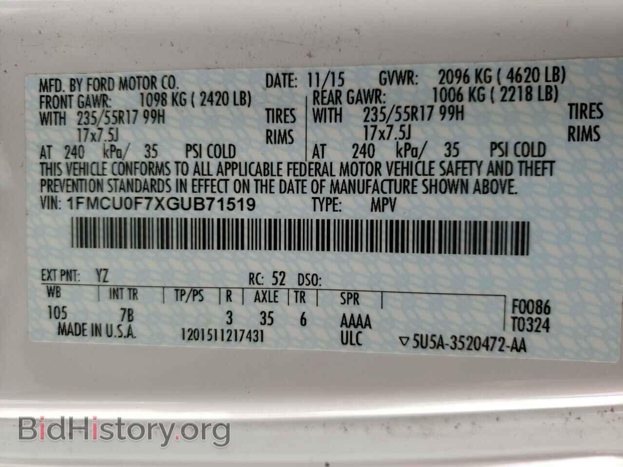 2016 FORD ESCAPE - VIN: 1FMCU0F7XGUB71519 - Фото 10