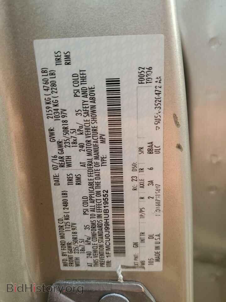 2017 FORD ESCAPE - VIN: 1FMCU0J99HUB19552 - Photo 13