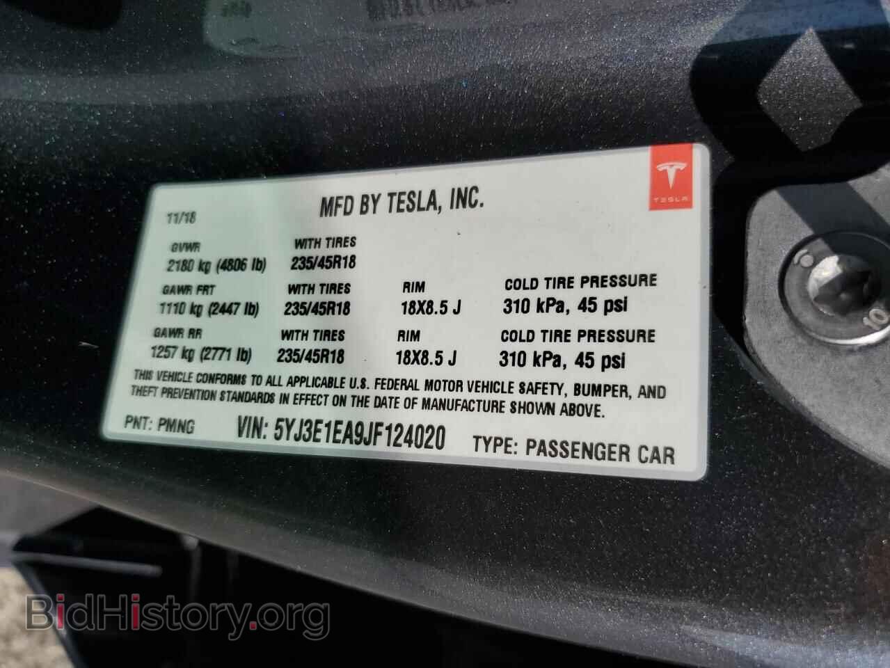 2018 TESLA MODEL 3 - VIN: 5YJ3E1EA9JF124020 - Фото 12