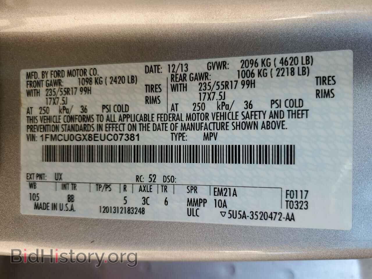 2014 FORD ESCAPE - VIN: 1FMCU0GX8EUC07381 - Фото 13