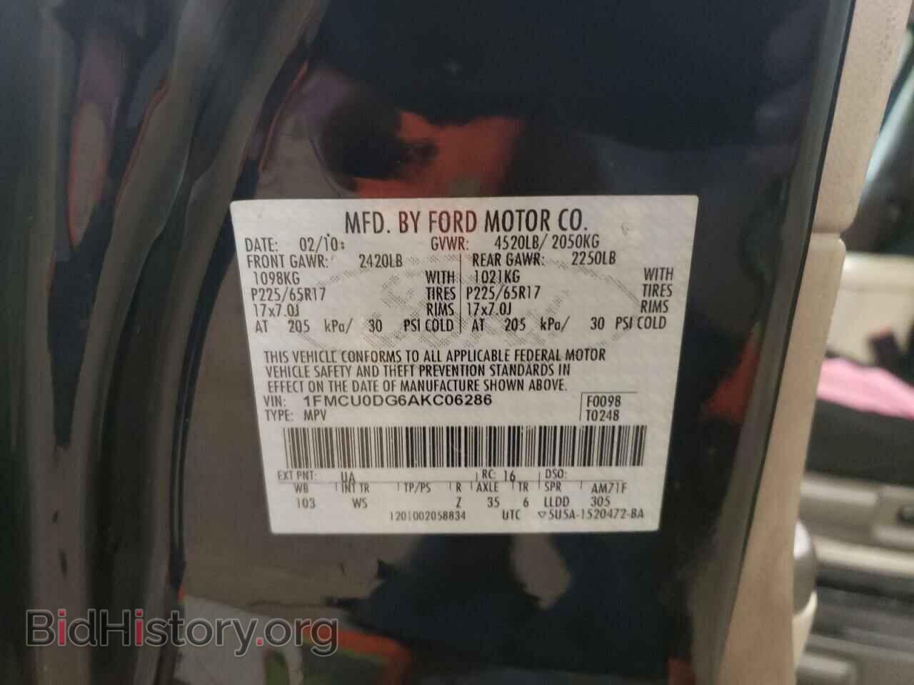 2010 FORD ESCAPE - VIN: 1FMCU0DG6AKC06286 - Фото 12