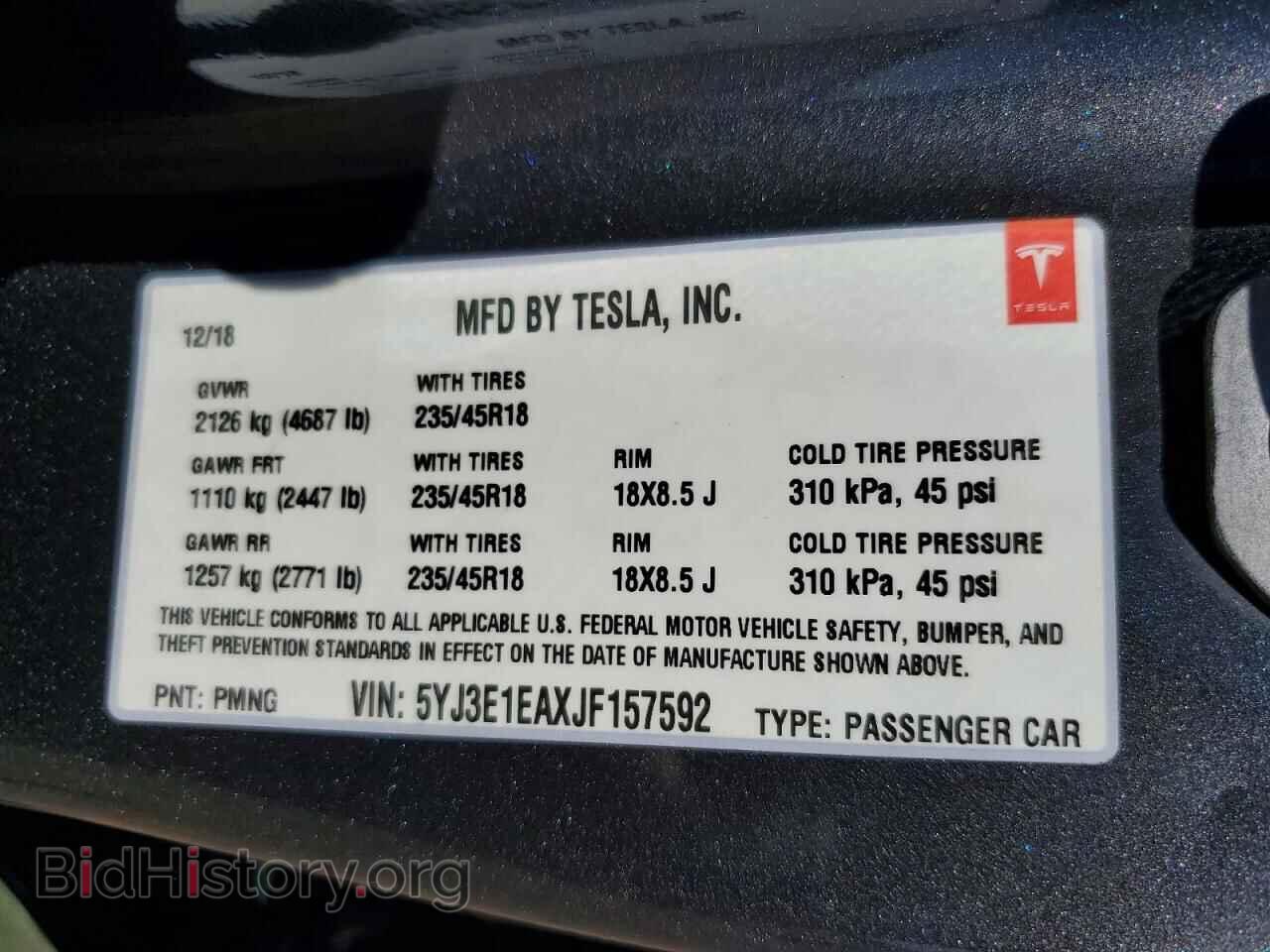 2018 TESLA MODEL 3 - VIN: 5YJ3E1EAXJF157592 - Фото 12
