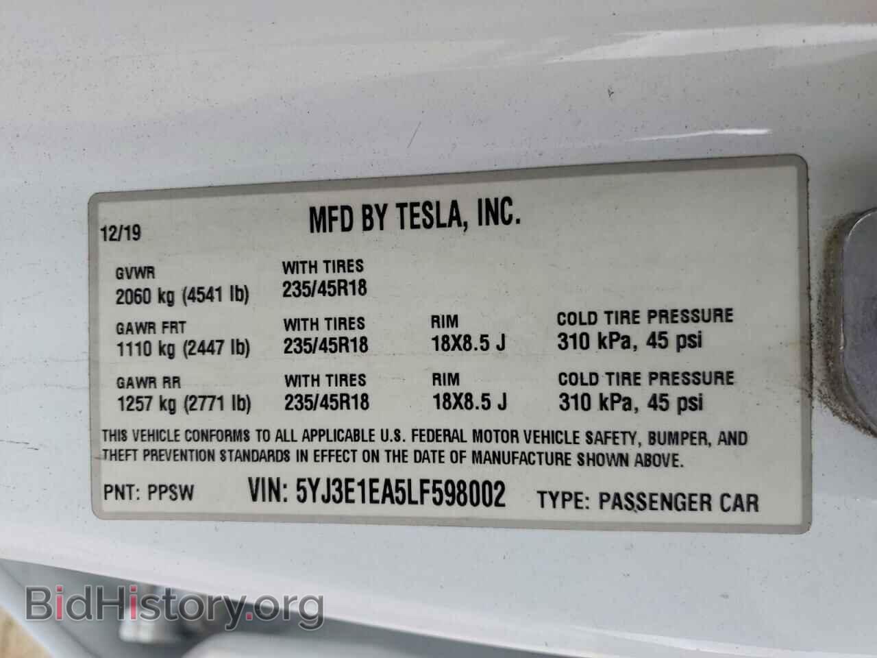 2020 TESLA MODEL 3 - VIN: 5YJ3E1EA5LF598002 - Фото 12