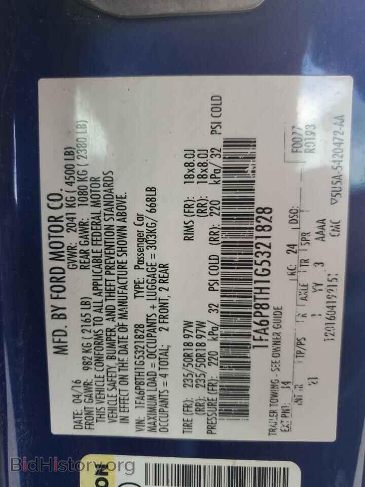 2016 FORD ALL Models - VIN: 1FA6P8TH1G5321828 - Фото 12