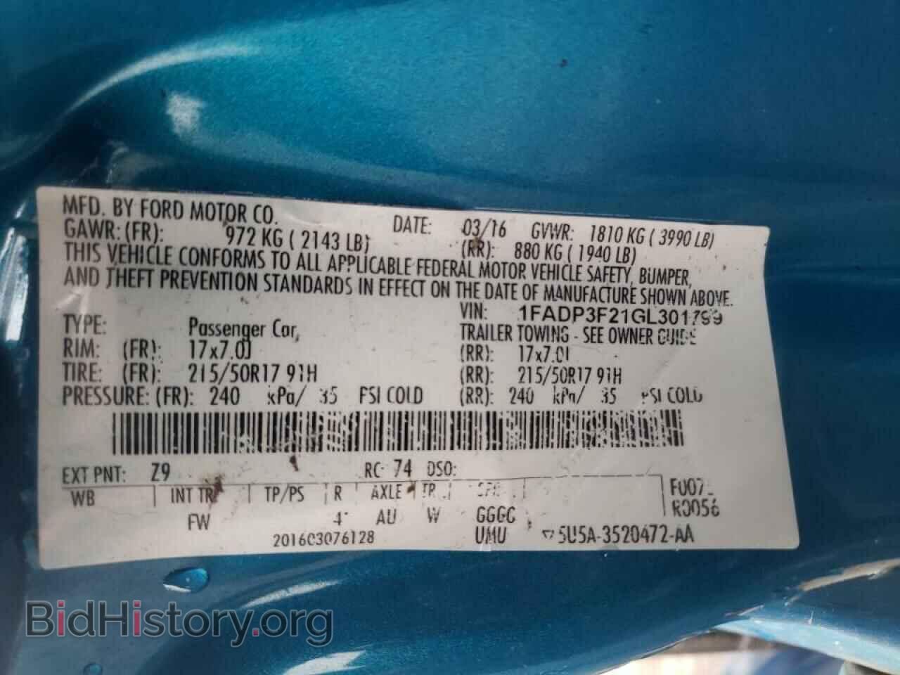 2016 FORD FOCUS - VIN: 1FADP3F21GL301799 - Фото 10
