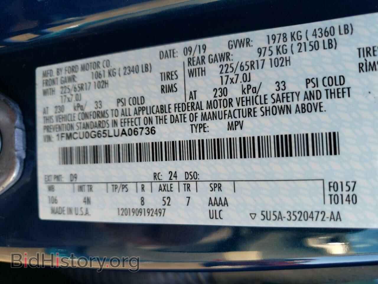 2020 FORD ESCAPE - VIN: 1FMCU0G65LUA06736 - Photo 10