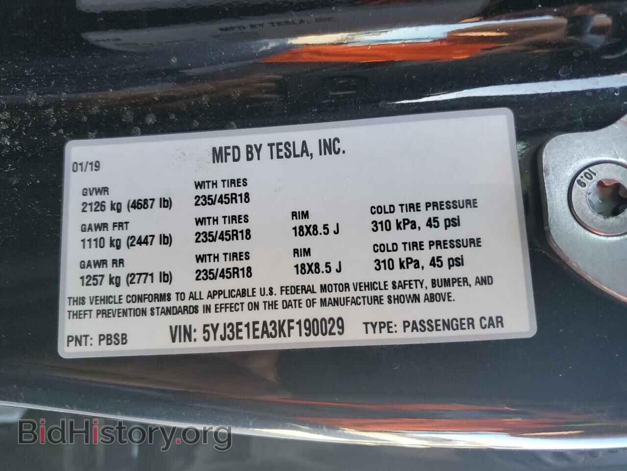 2019 TESLA MODEL 3 - VIN: 5YJ3E1EA3KF190029 - Фото 12