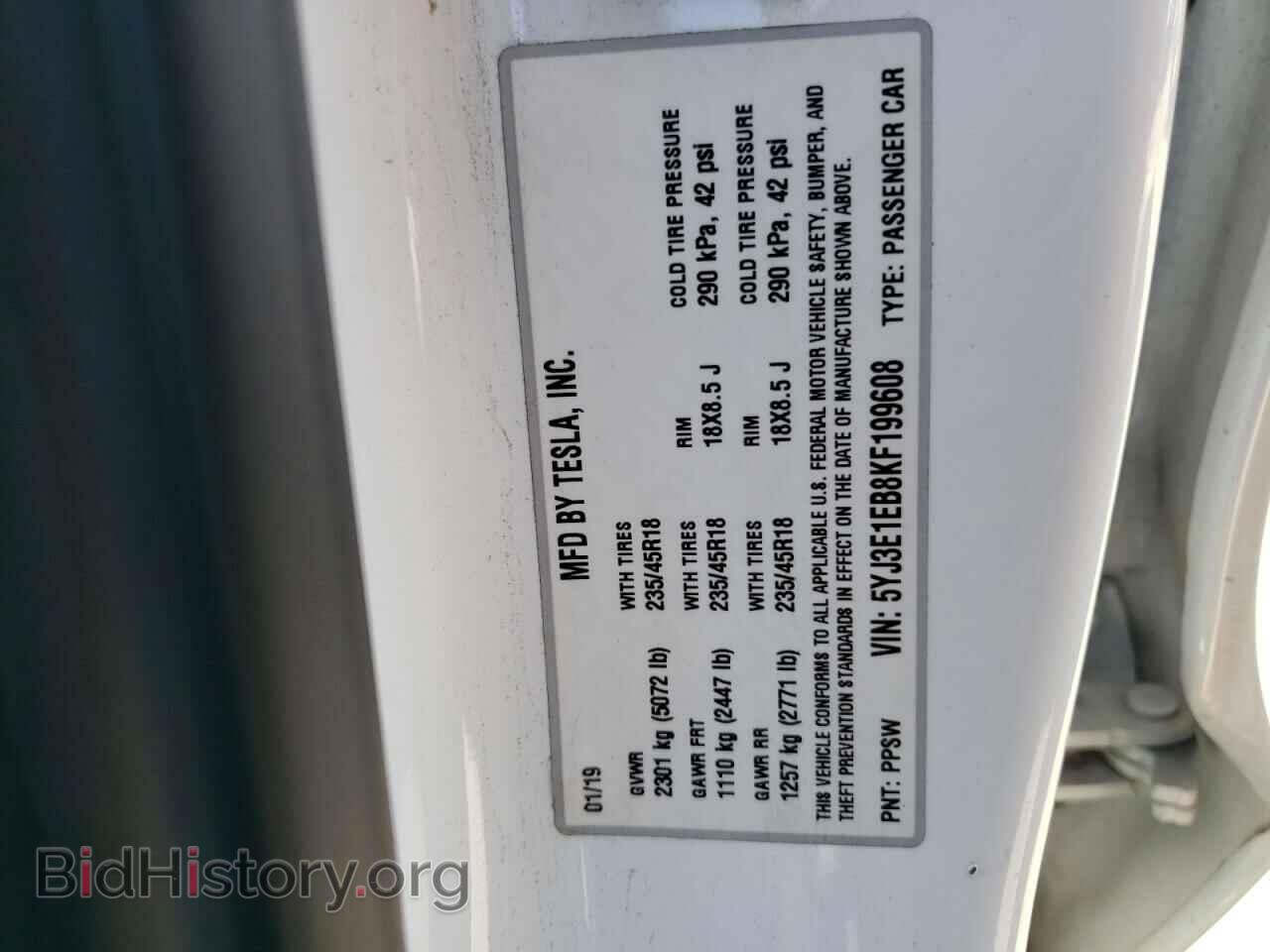 2019 TESLA MODEL 3 - VIN: 5YJ3E1EB8KF199608 - Фото 12