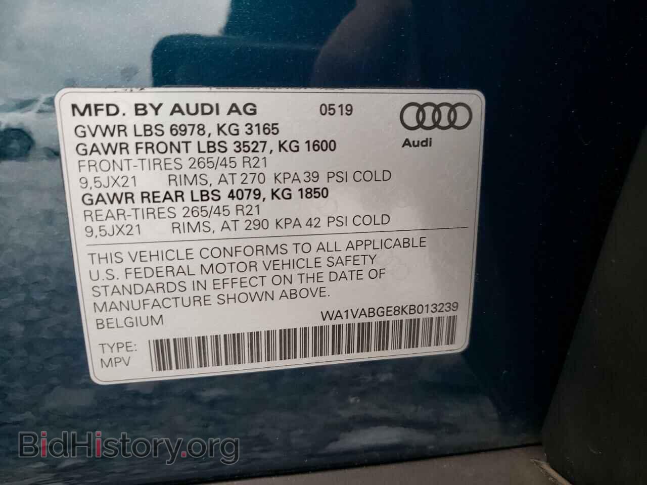2019 AUDI E-TRON - VIN: WA1VABGE8KB013239 - Фото 10