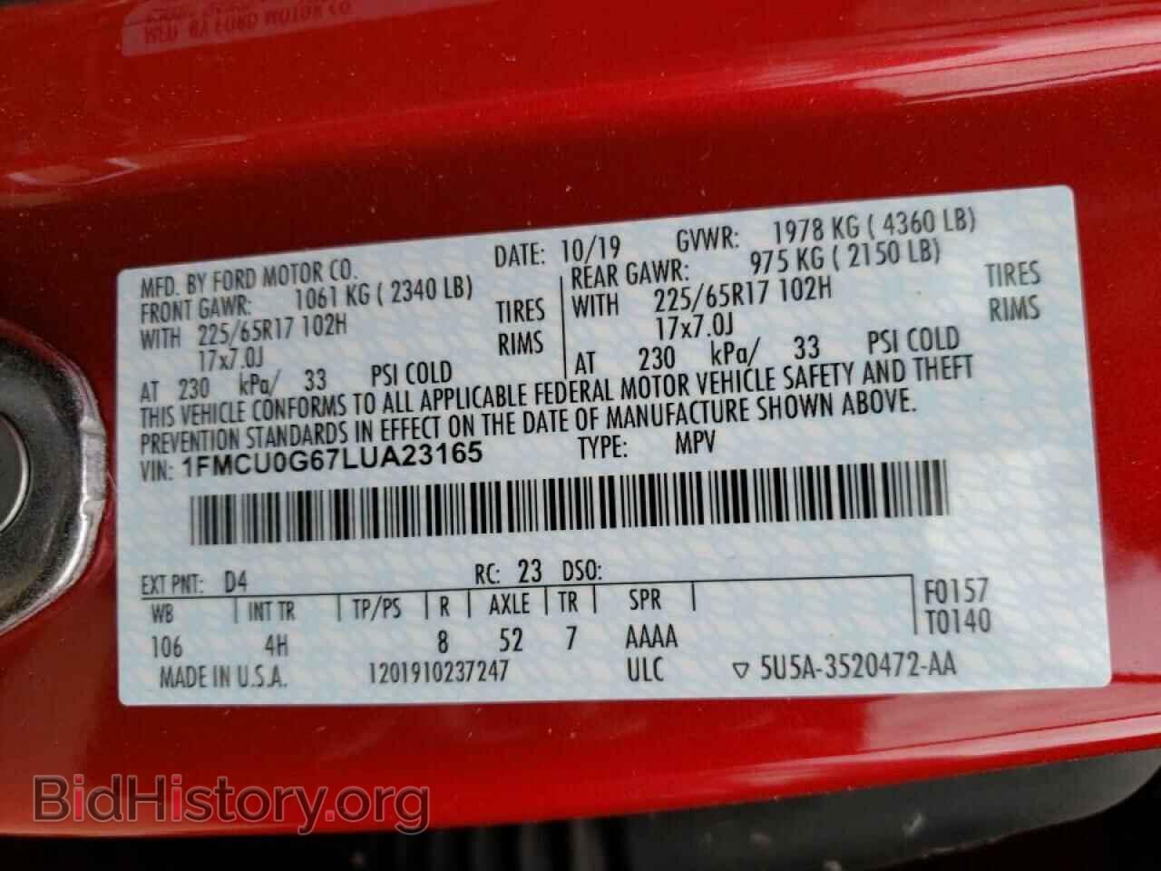2020 FORD ESCAPE - VIN: 1FMCU0G67LUA23165 - Фото 10